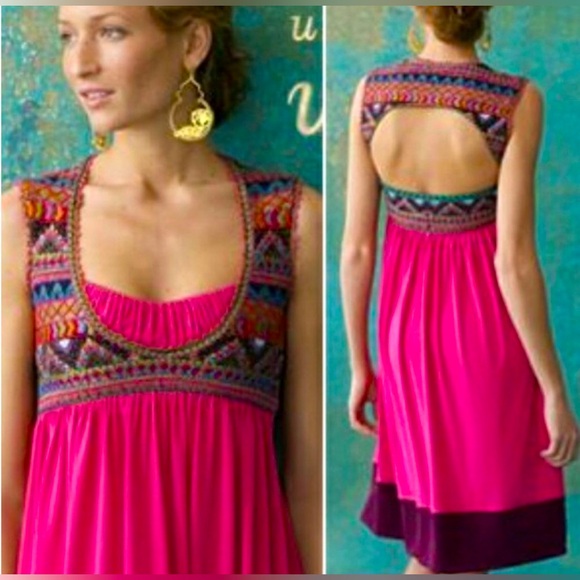 Anthropologie Dresses & Skirts - Anthropologie Ranna Gill Ballia Dress Embroidered Bodice Fuchsia Size Small S